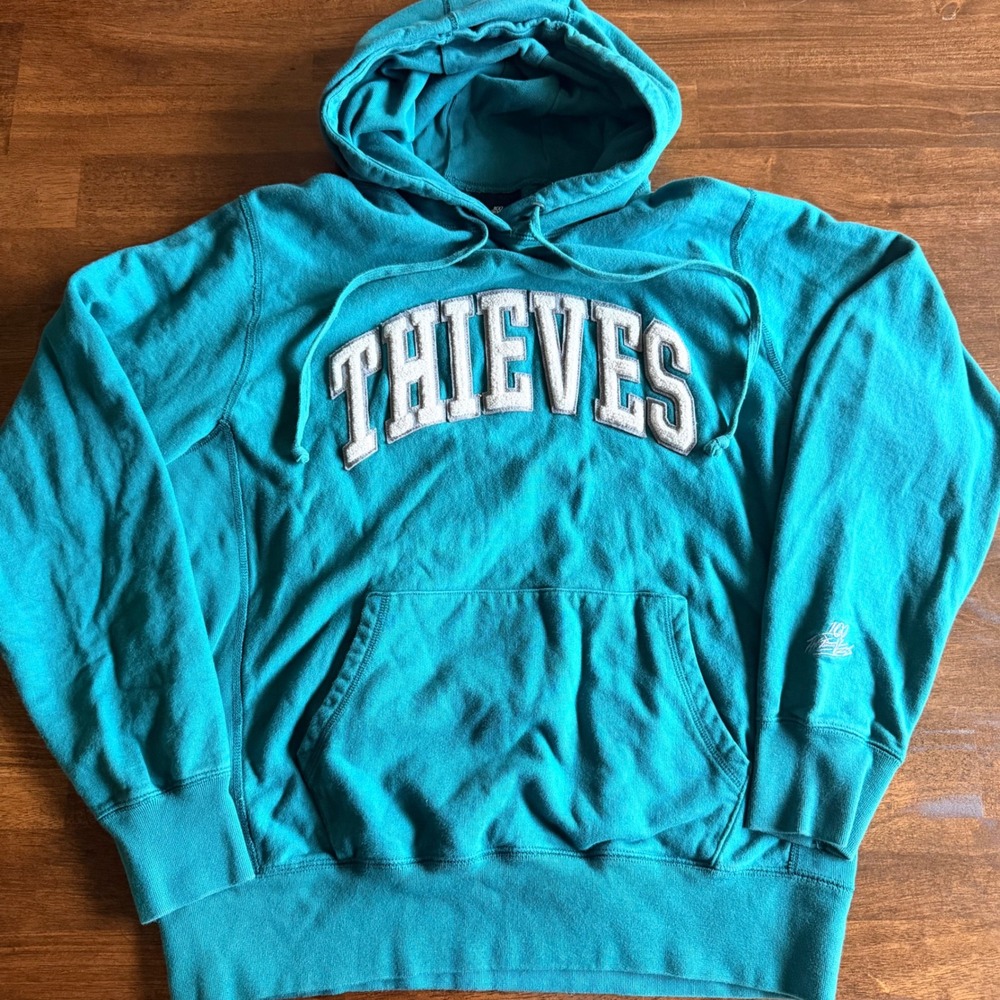 100 Thieves Teal Chenille Varsity Logo Hoodie Mens Large Made in Canada Gaming